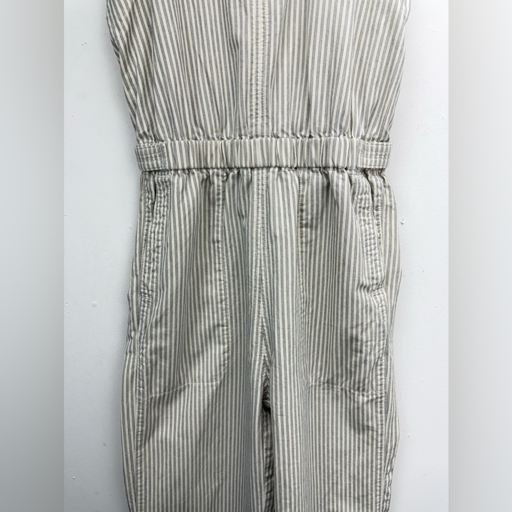 Everlane size 4 Women’s Blue White Striped Organic Cotton Linen Blend Jumpsuit - Picture 3 of 11